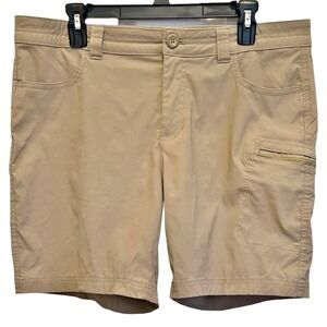 Eddie Bauer Ranier Shorts 7" Womens 14 Khaki Tan Hiking Stretch UPF Guide Cargo